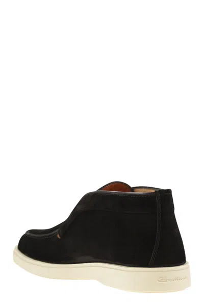 Santoni Midnight Blue Suede Digits Ankle Boots In Black