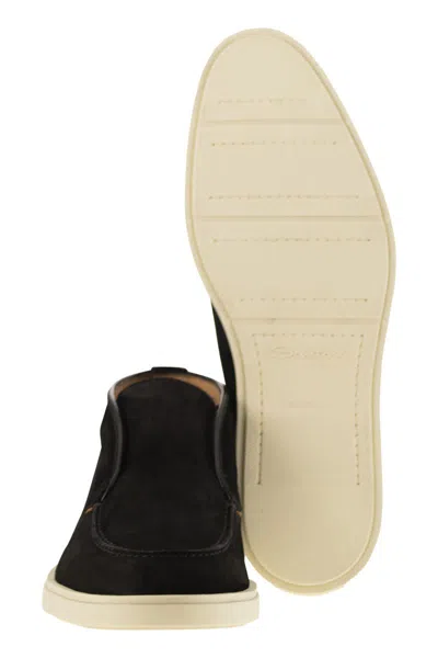 Santoni Midnight Blue Suede Digits Ankle Boots In Black