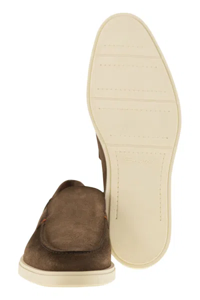 Santoni Mocassini In Pelle Scamosciata Marrone Uomo