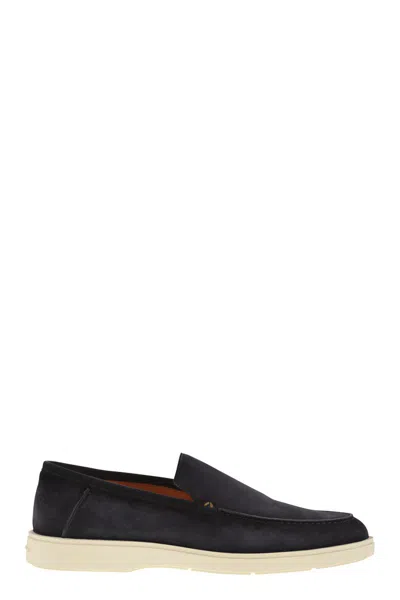 Santoni Suede Moccasin Loafers Round Toe In Gold