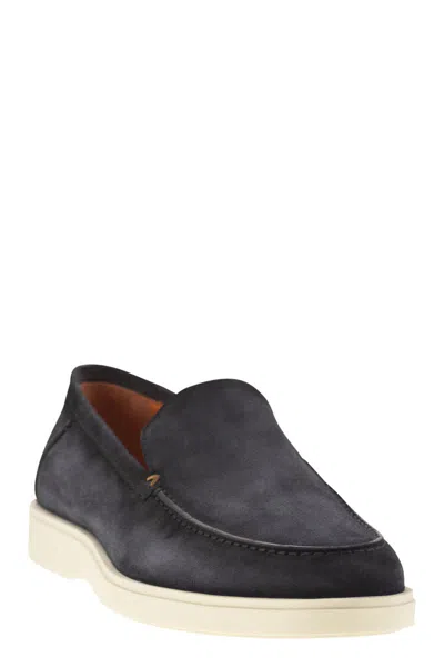 Santoni Suede Moccasin Loafers Round Toe In Gold
