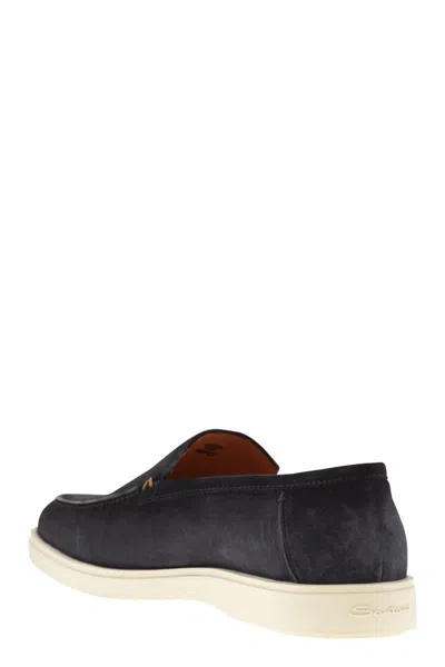 Santoni Suede Moccasin Loafers Round Toe In Gold