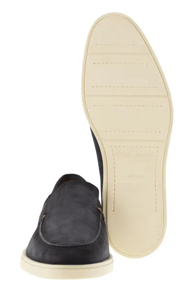 Santoni Suede Moccasin Loafers Round Toe In Gold