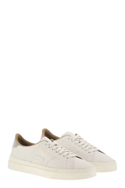 Santoni Tumbled Leather Double Buckle Trainer In White