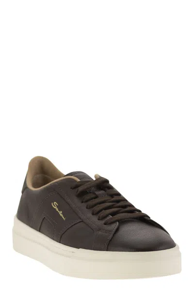 Santoni Tumbled Leather Double Buckle Trainer
