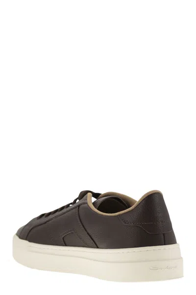 Santoni Tumbled Leather Double Buckle Trainer