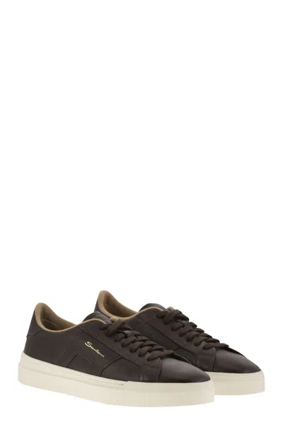Santoni Tumbled Leather Double Buckle Trainer