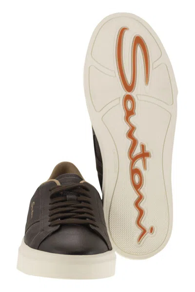 Santoni Tumbled Leather Double Buckle Trainer