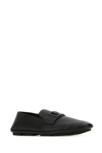Dolce & Gabbana Dg Logo Leather Loafers In Black