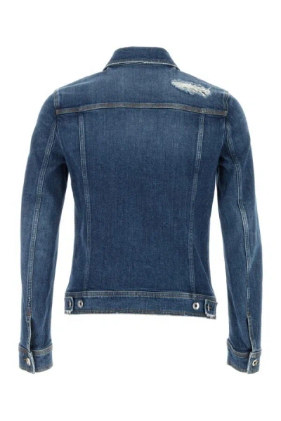 Dolce & Gabbana Blue Jacket With Classic Collar And Rips In Denim Stretch Man In Blue