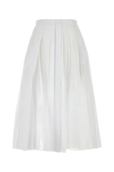 Jil Sander Pleated Midi Skirt In Lightweight Organdy In White