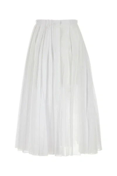 Jil Sander Pleated Midi Skirt In Lightweight Organdy In White