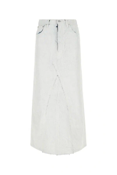 Maison Margiela Coated Denim Long Skirt In White