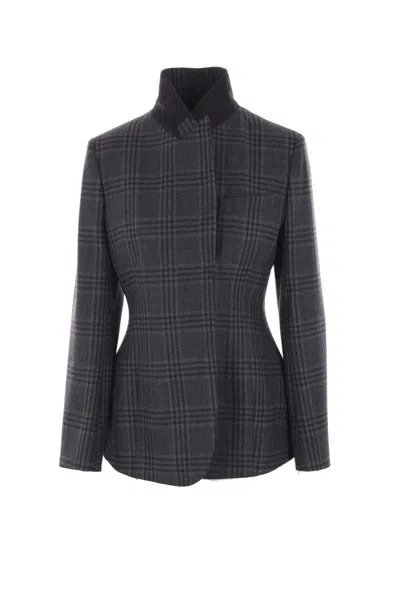 Fendi Tailored Blazer In Checked Wool In Grey
