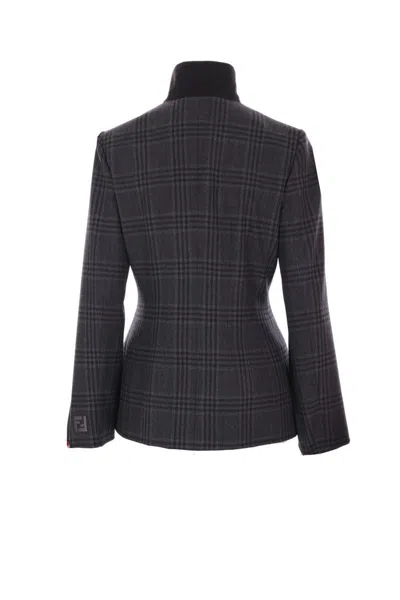 Fendi Tailored Blazer In Checked Wool In Grey