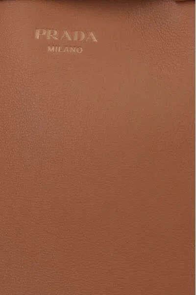 Prada Buckle Medium Leather Handbag With Double Belt In Caramel 0