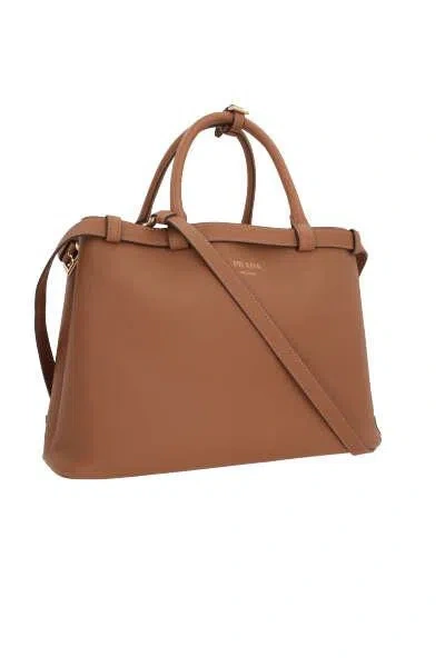 Prada Buckle Medium Leather Handbag With Double Belt In Caramel 0