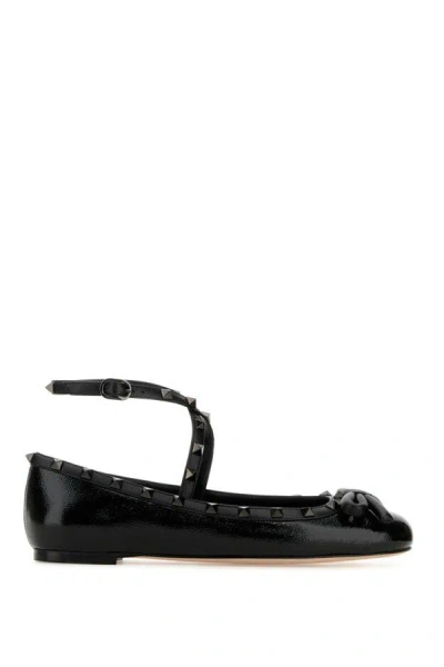 Valentino Silk Rockstud Ballet Flats In Black