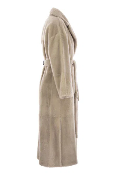 Brunello Cucinelli Reversible Shearling Coat With Shiny Detailing In Beige