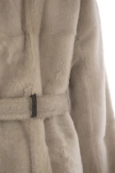 Brunello Cucinelli Reversible Shearling Coat With Shiny Detailing In Beige