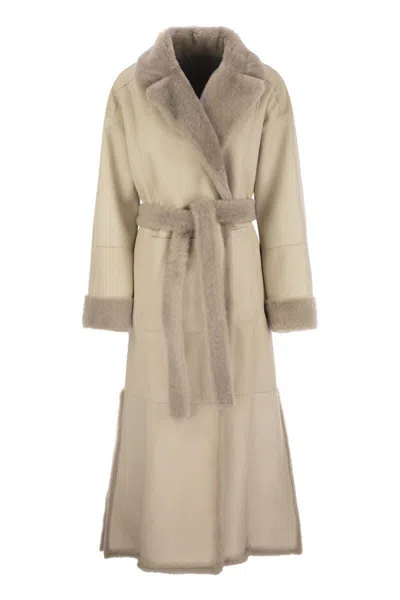Brunello Cucinelli Reversible Shearling Coat With Shiny Detailing In Beige