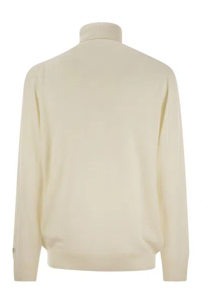 Mc2 Saint Barth Wool And Cashmere Blend Turtleneck Sweater Vacanze Di Natale In White
