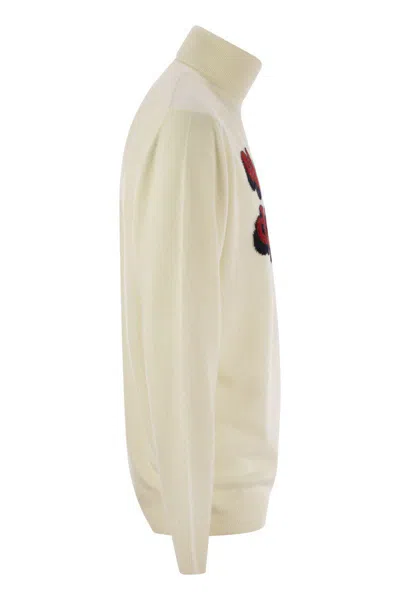 Mc2 Saint Barth Wool And Cashmere Blend Turtleneck Sweater Vacanze Di Natale In White