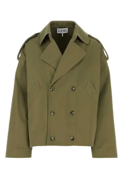 Loewe Cropped Silhouette Cotton Trench Coat In Green