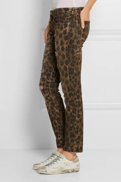 R13 Kate Distressed Low-rise Leopard-print Skinny Jeans In Black | ModeSens