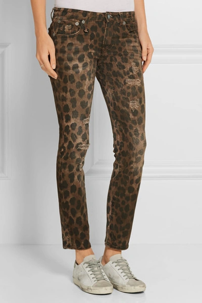 Shop R13 Kate Distressed Low-rise Leopard-print Skinny Jeans