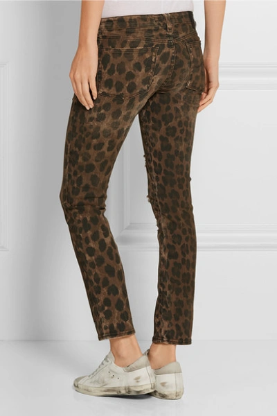 Shop R13 Kate Distressed Low-rise Leopard-print Skinny Jeans