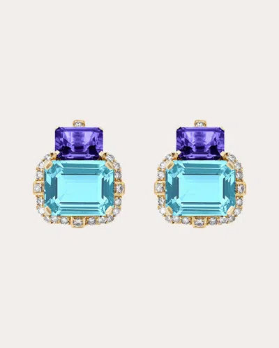 Goshwara 18k Yellow Gold Gossip Two Tier Multi-stone Earrings In Blue