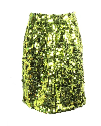 N°21 Mini Pencil Skirt With Side Pockets In Lime Green Sequins In Green