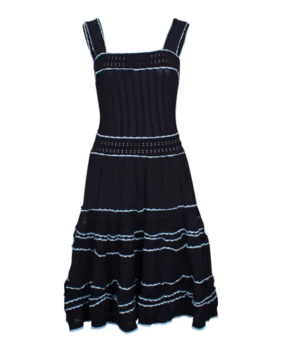Sandro Square Neck Midi Dress In Navy Blue Polyamide In Blue