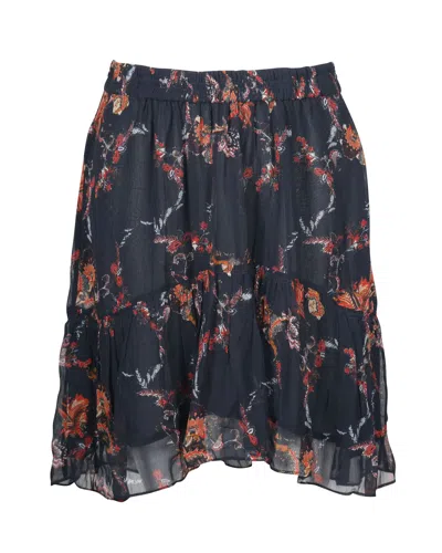 Iro Floral Tiered Midi Skirt In Black Viscose In Black