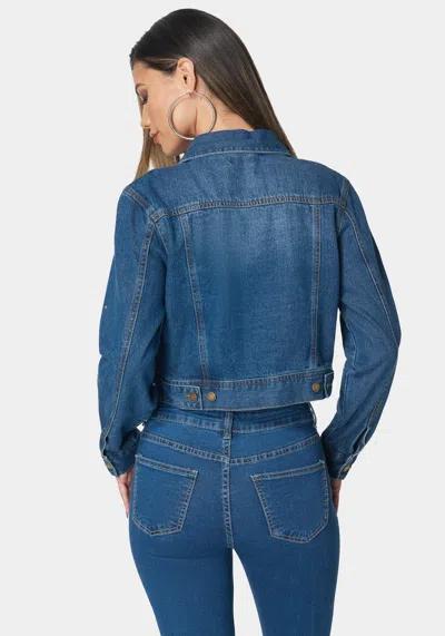 Bebe Denim Jacket With Rhinestones In Grey Wash