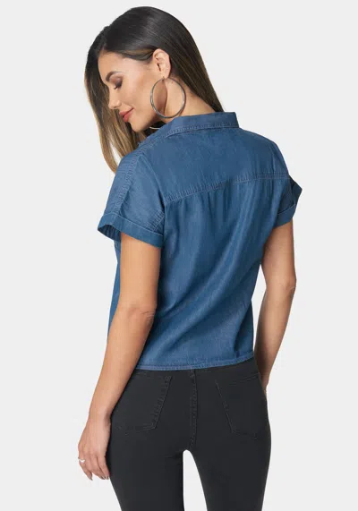 Bebe The Tie Front Denim Shirt In Medium Wash
