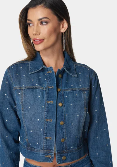 Bebe Denim Jacket With Rhinestones In Grey Wash