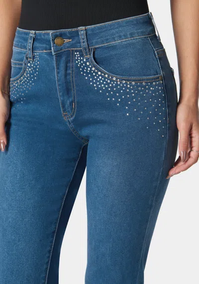 Bebe The Mom Jean With Embellishement In Medium Wash