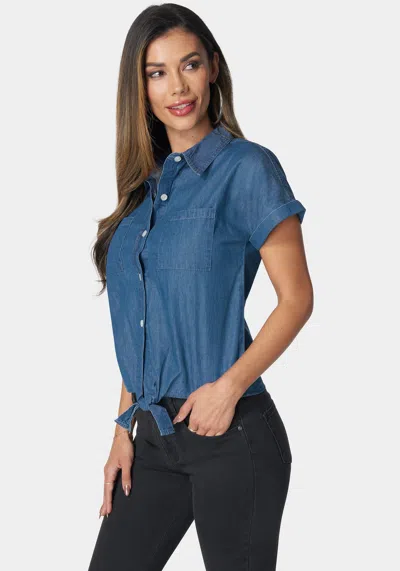 Bebe The Tie Front Denim Shirt In Black