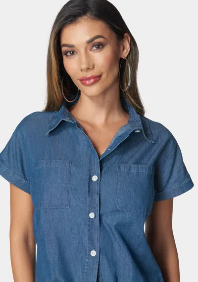 Bebe The Tie Front Denim Shirt In Black