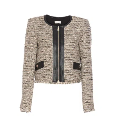 Liu •jo Fringe Trimmed Textured Jacket With Long Sleeves In Multicolour