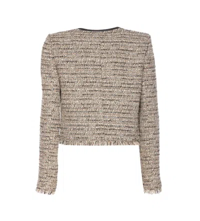 Liu •jo Fringe Trimmed Textured Jacket With Long Sleeves In Multicolour