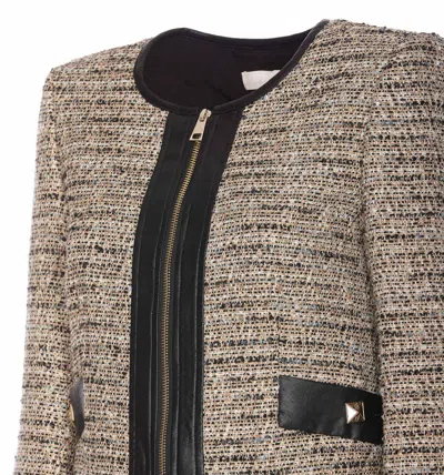 Liu •jo Fringe Trimmed Textured Jacket With Long Sleeves In Multicolour