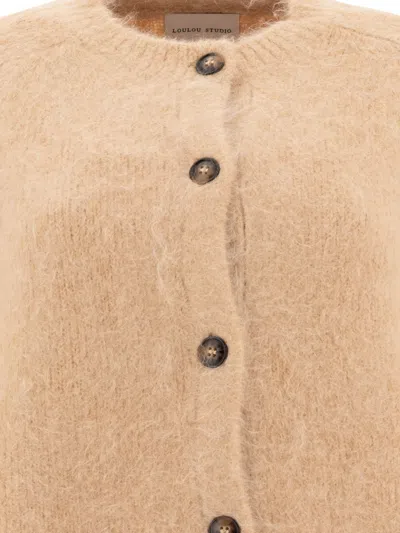 Loulou Studio "arsen" Crew Neck Cardigan In Neutral