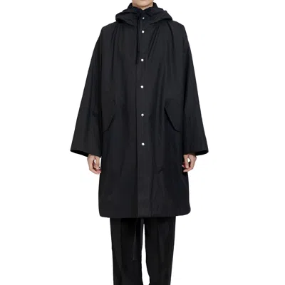 Jil Sander Hooded Midi Parka With Drawstring Waist In Black