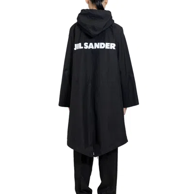 Jil Sander Hooded Midi Parka With Drawstring Waist In Black