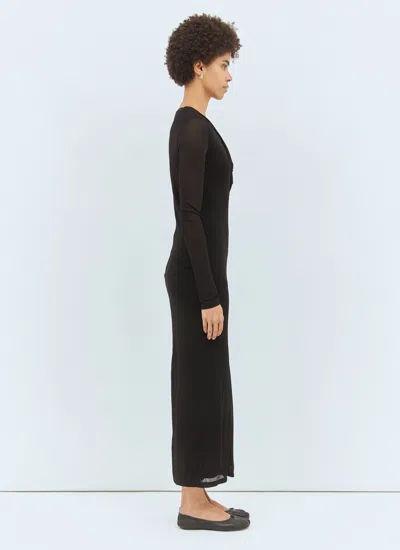 Totême Black Draped V-neck Maxi Dress In Black