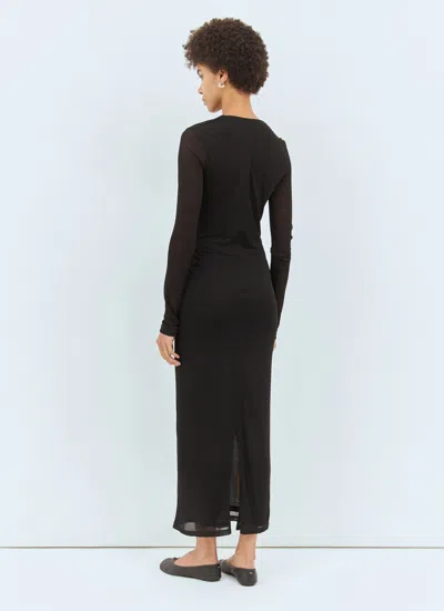 Totême Black Draped V-neck Maxi Dress In Black