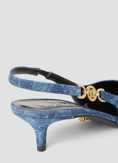 VERSACE VERSACE WOMEN BAROCCO DENIM LOW SLINGBACK PUMPS 